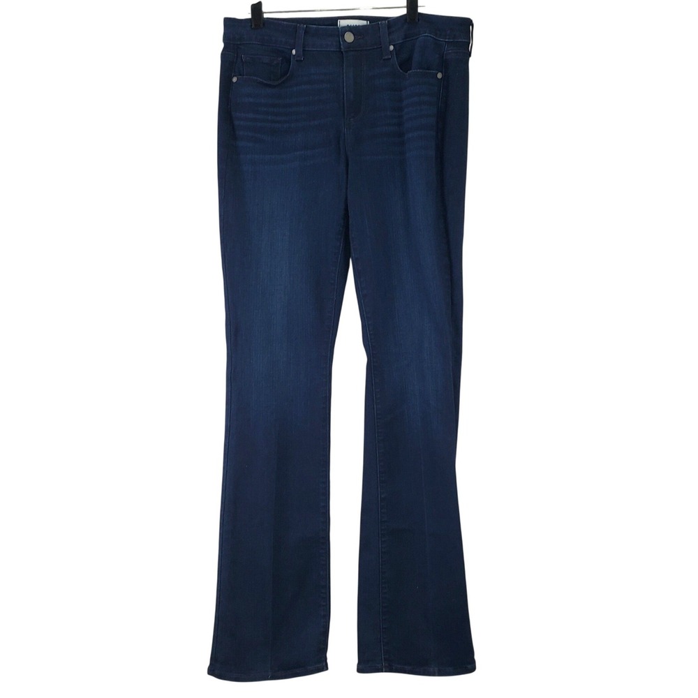 Paige Manhattan Bootcut Jeans Womens 32 Dark Blue Stretch Denim Mid Rise Classic